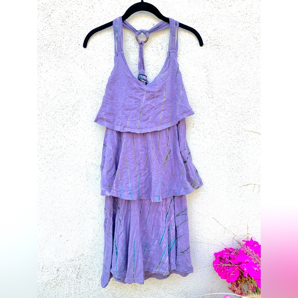 Vintage 90s Tiered Deadhead 💀🌈 Tie-dye Cotton Halter Summer Dress size M